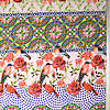 Pieni lisäkuva, jossa Trikoo digiprint (raportti) linnut, ruusut ja raidat vaaleanpuna-viher-sini