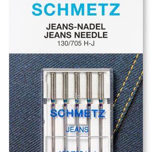 Kuvassa Jeans eli farkkuneula Schmetz (kokolajitelma 2x90 2x100 1x110) 