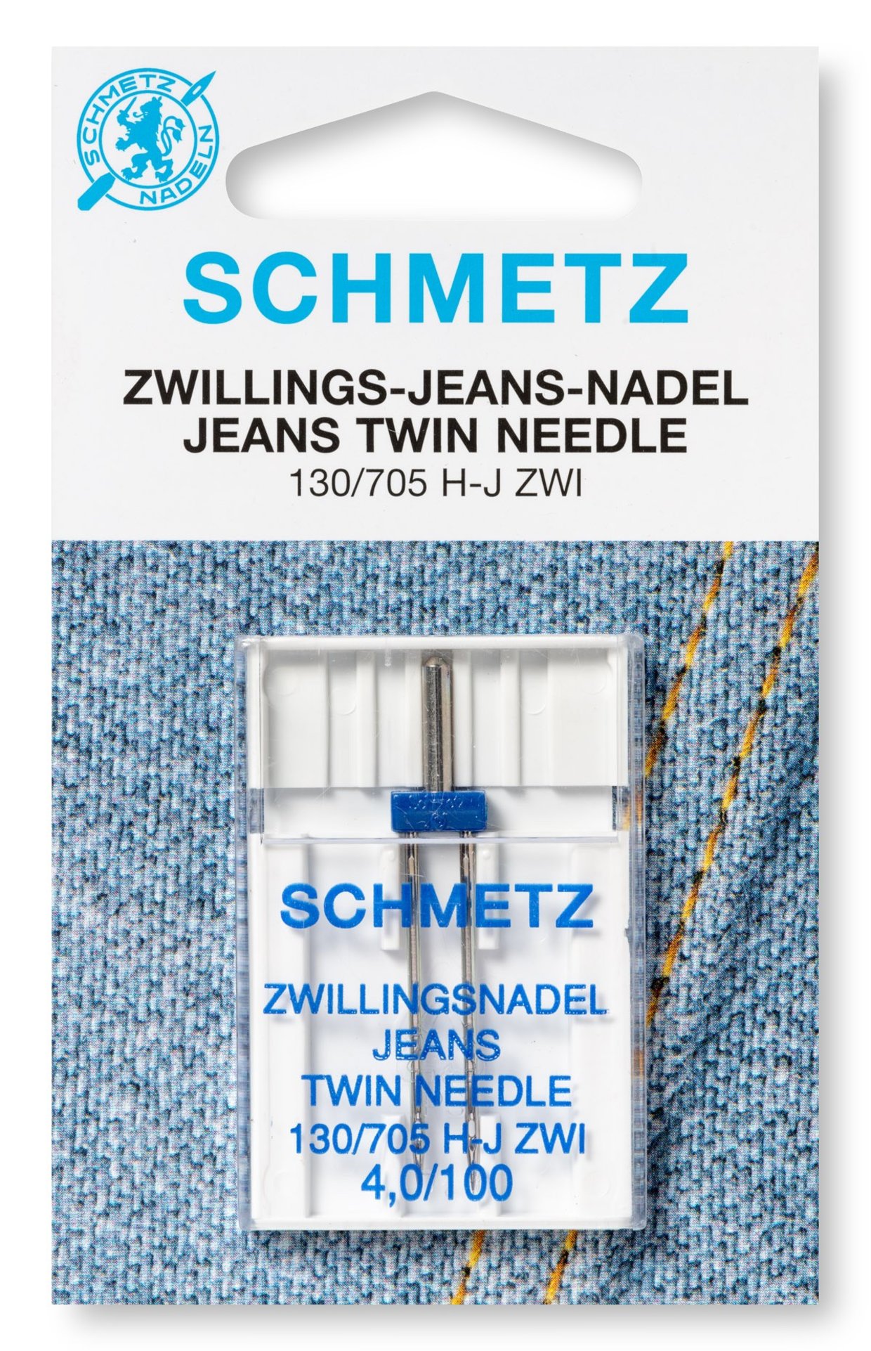Kuvassa Twin jeans kaksoisneula farkulle Schmetz